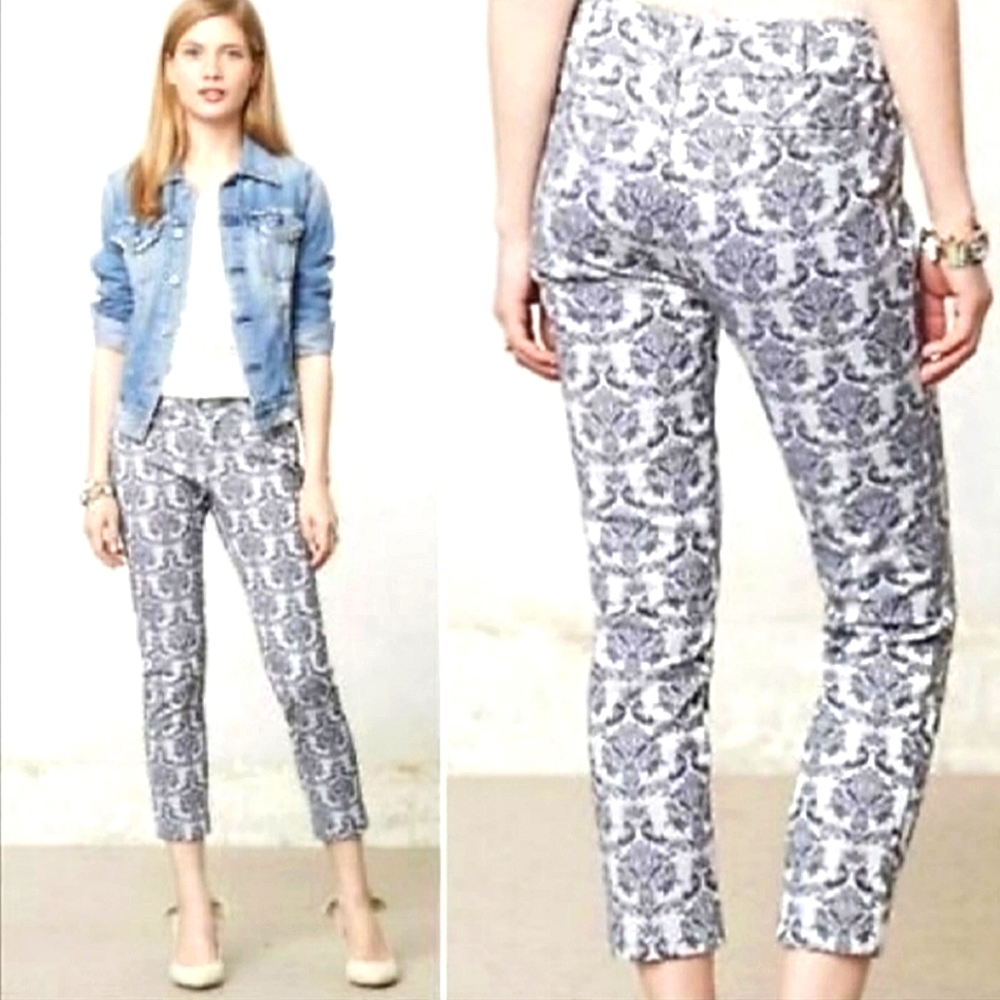 Anthropologie Cartonnier Gray Brocade Charlie Ankle Pants